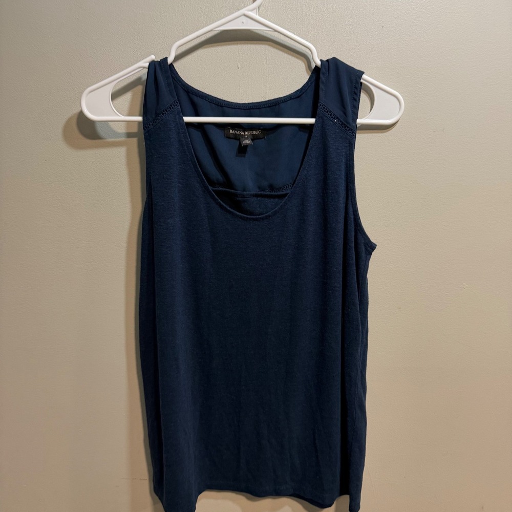 Banana Republic Womens Navy Blue Linen Blend Mixed Media Tank Top Size M 541